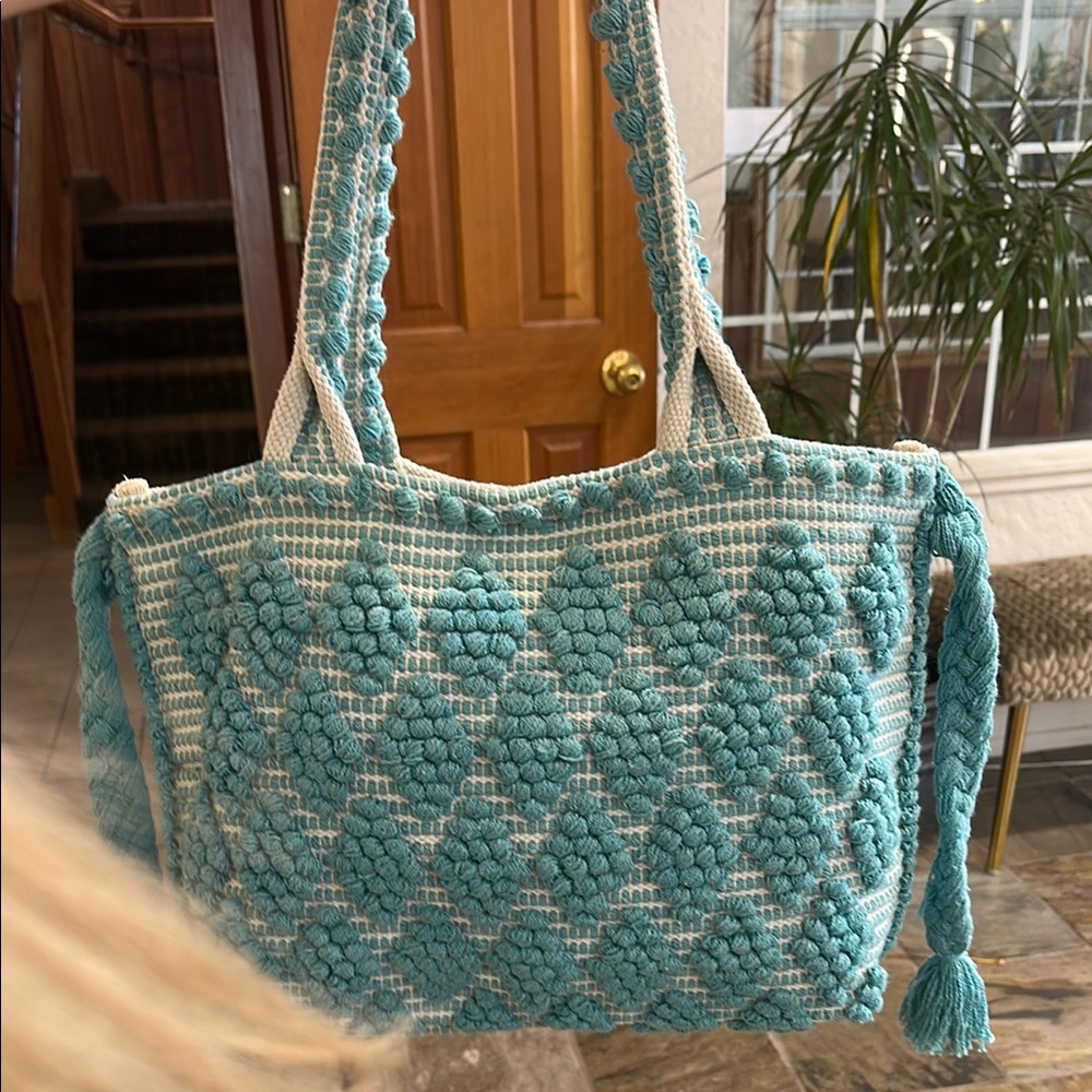 Handcrafted Blue and Cream Tote Bag